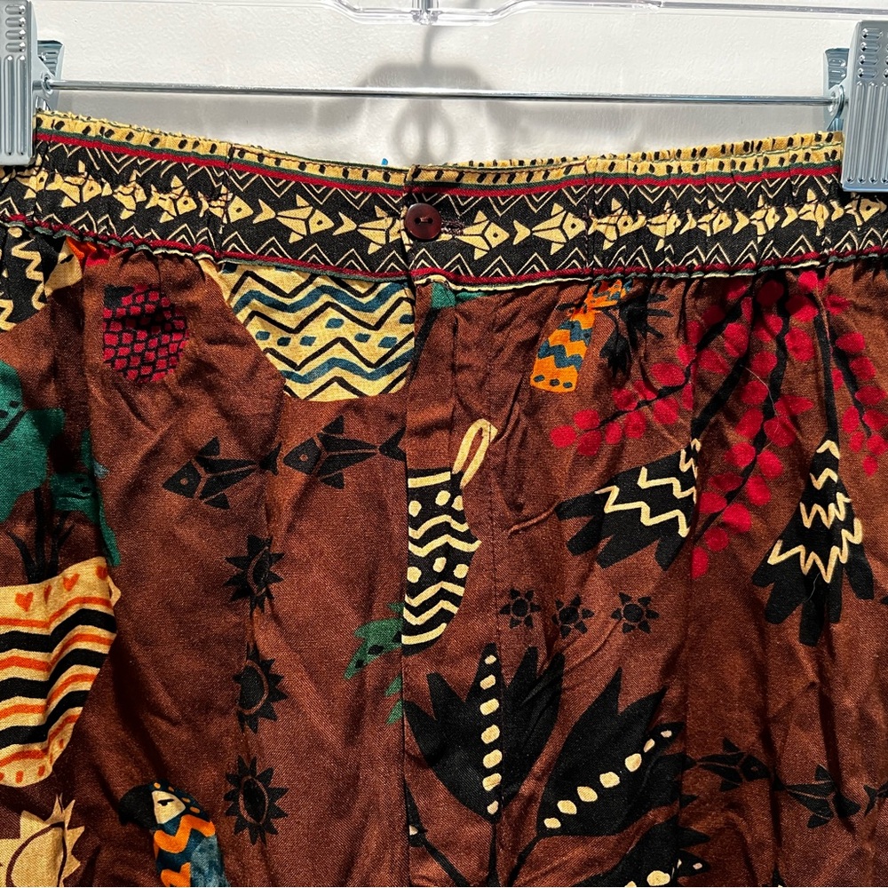 FARM Rio Brown Wide Leg Trouser Pants with Tribal Print NWOT small - Picture 5 of 9